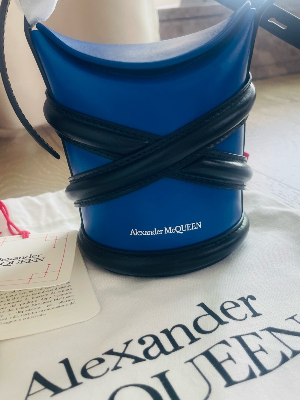 Alexander McQueen Blue and Black Mini Curve Bucket Crossbody